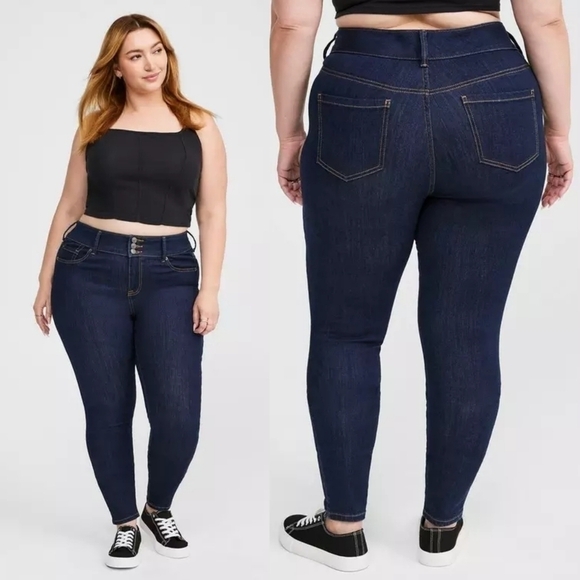 torrid Denim - Torrid Button Fly Dark Wash Denim Blue High Waisted Jegging 10R Rinse Jeans